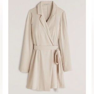 Abercrombie & Fitch Cream Long Sleeve Wrap Blazer Dress